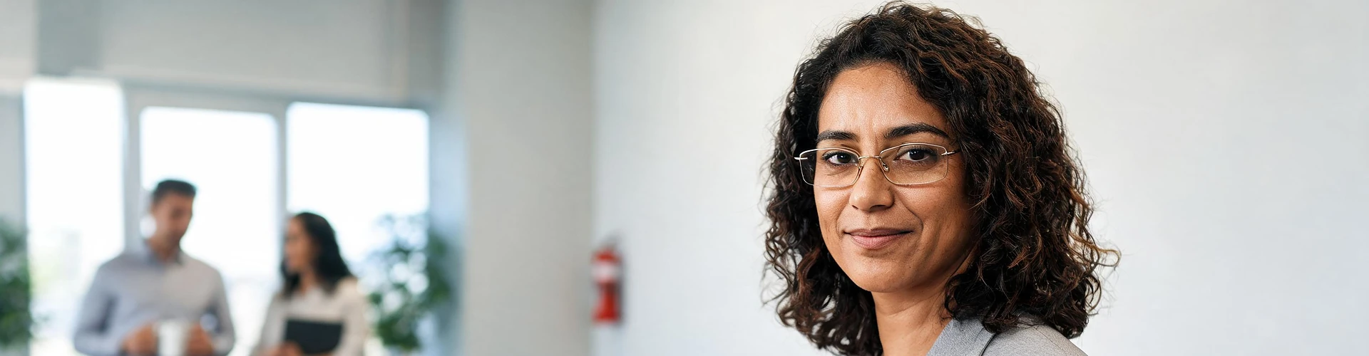 Consultora sorridente em escritório